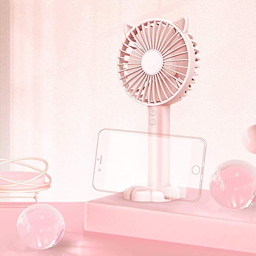 [Tặng kèm giá đỡ điện thoại] Quạt mini cầm tay tiện dụng handy fan 3 tốc độ gió tai mèo cao cấp có đèn