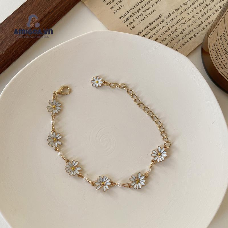 Vòng Tay Thiết Kế Đơn Giản Họa Tiết Hoa Cúc Nhỏ Xinh Phong Cách Nhật Bản Thời Trang Cho Nữ