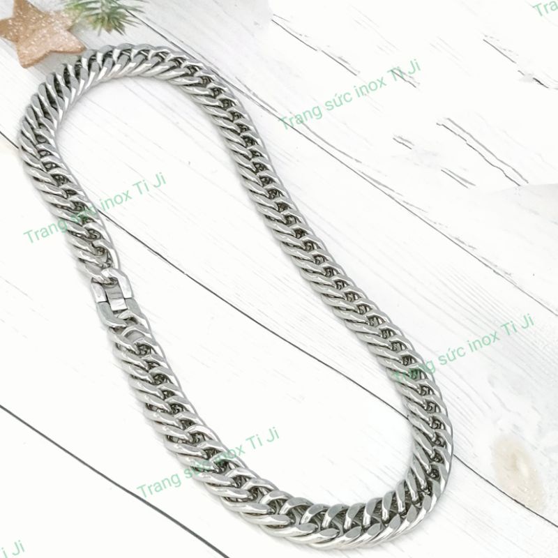 Dây chuyền nam inox kiểu lặc đôi khóa hộp to 17mm không đen
