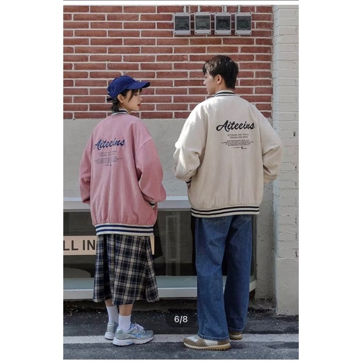 Áo Khoác BomBer Nhung TICKER Phối Kẻ 🦋 Áo Jacket Nam Nữ Thêu Chữ Phối Kẻ 3 Màu 🦋
