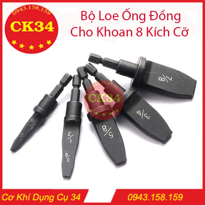 Bộ Loe Ống Đồng, Bộ Lã Ống Đồng Bằng Khoan Chuôi Lục Giác 5 Cây 8 Kích Cỡ Tiện Dụng