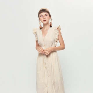 Thanh lý đầm MARC - vintage - váy kẻ caro tay cánh tiên