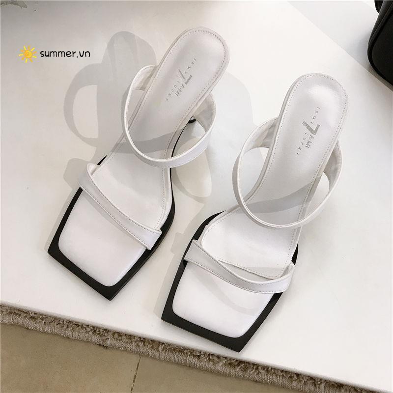 Dép Cao Gót Hở Ngón Mũi Vuông 2022 Màu Sắc Đẹp Mắt Phong Cách Âu Mỹ Thời Trang Mùa Hè Cho Nữ