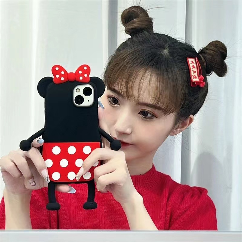 Ốp Điện Thoại Dẻo Họa Tiết Hoạt Hình Minnie Chấm Bi Kèm Vòng Đeo Tay Chống Rơi Cho iPhone 11 / 12 / 12PRO MAX / 13PRO MAX / XR / XS plus