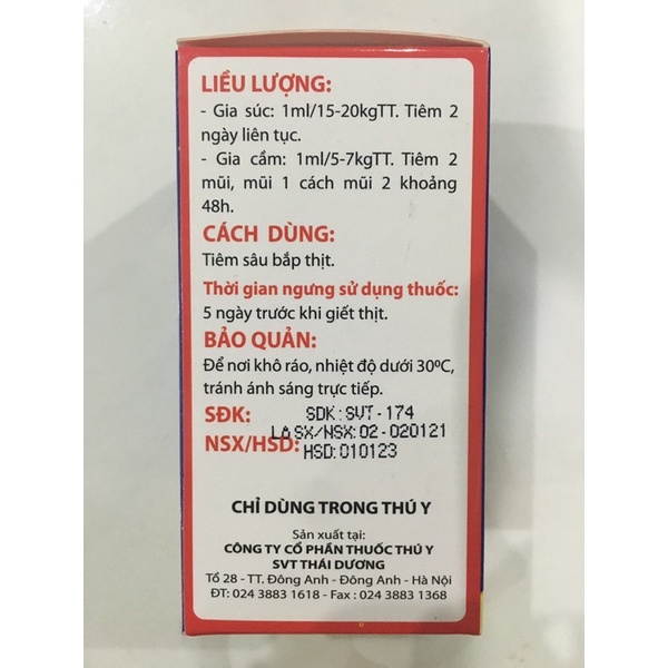 HO NẶNG, SUYỄN, HEN, SỔ MŨI LÂU NGÀY KhÔNG KHỎI chai 100ml dùng cho gia súc và gia cầm.