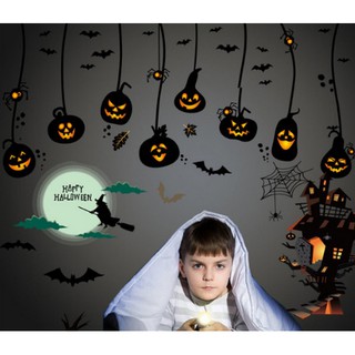 Decal trang trí Halloween - Combo kết hợp rèm dây và ngôi nhà haloween