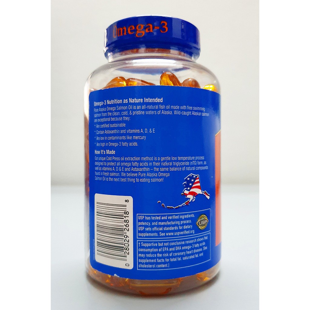 Viên dầu cá hồi Pure Alaska Omega Wild Alaskan Salmon Oil Omega3 1000 mg chai 210 viên của Mỹ