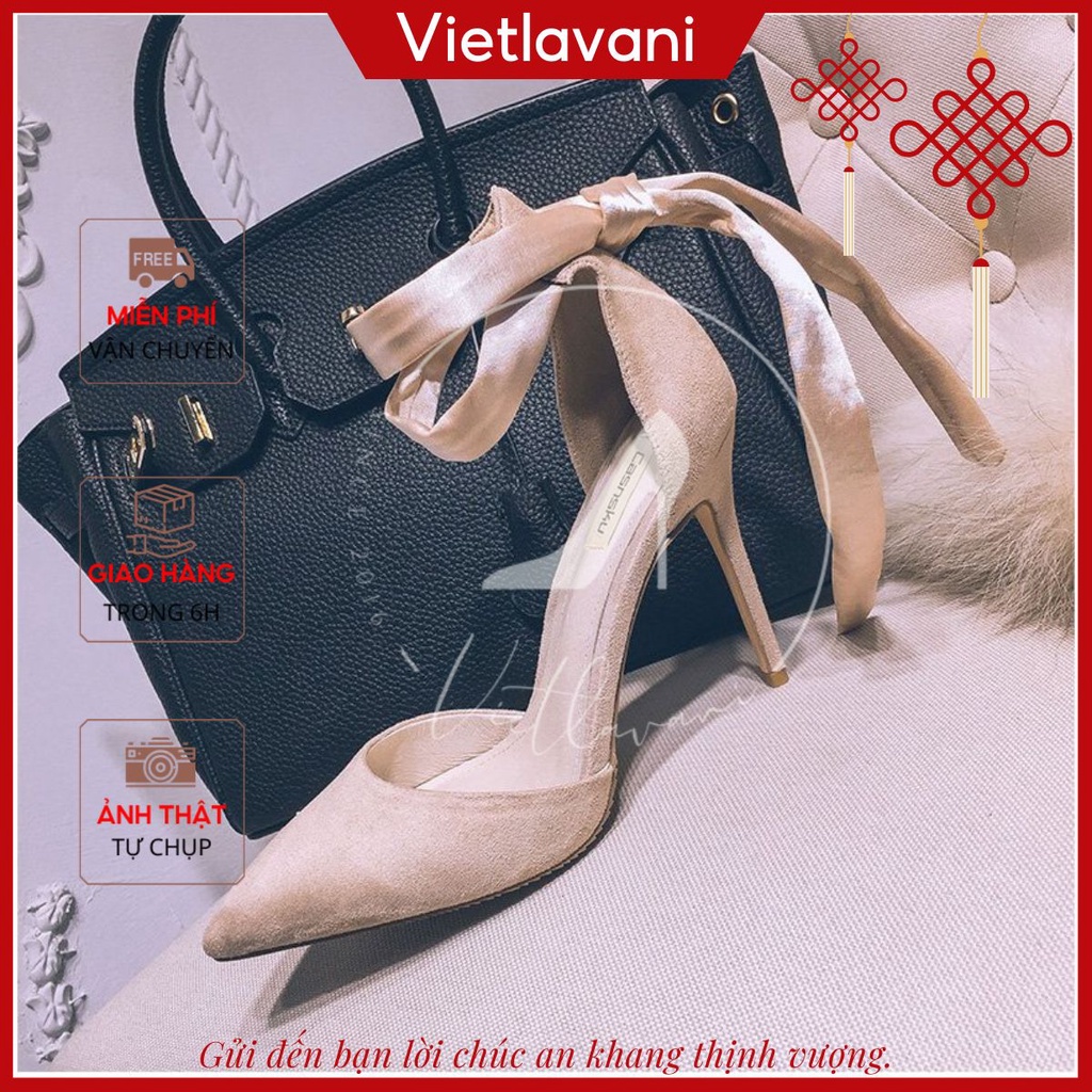 Giày cao gót chất liệu da lộn buộc nơ cao 7 cm cực chất thương hiệu Vietvalani mã C49