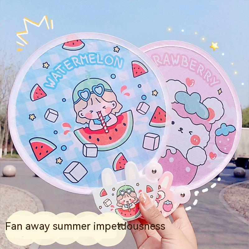 Quạt Gấp Cầm Tay Hình Tròn Họa Tiết Hoạt Hình Phong Cách Mới Cho Học Sinh