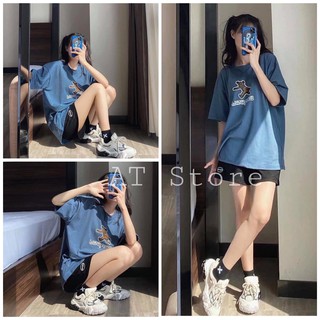 Set Cộc Đùi in hình cực xinh 🌸 Bộ đồ quần short đen áo thun tay lỡ form rộng [CÓ ẢNH THẬT]