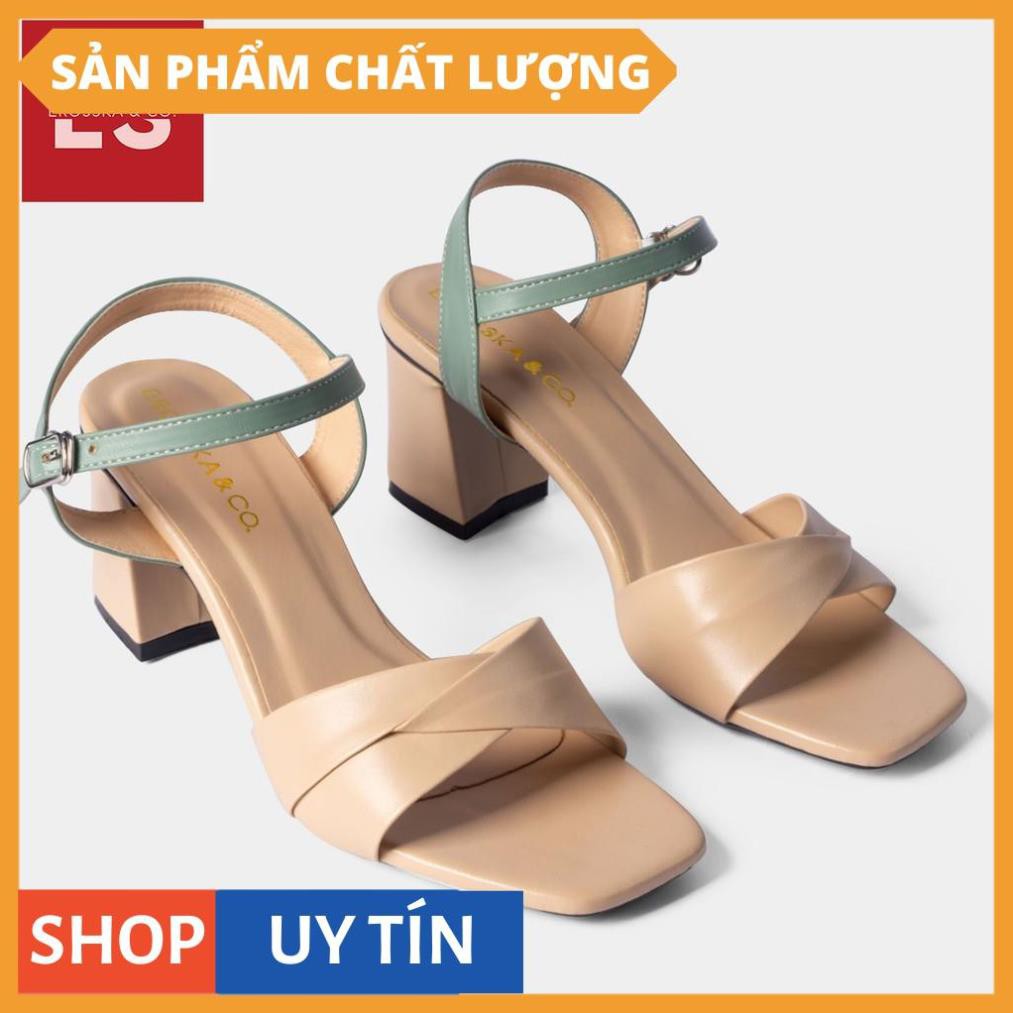 Giày sandal cao gót Eroska thời trang mũi vuông quai ngang bắt chéo cao 7cm màu xanh [HÀNG CAO CẤP]