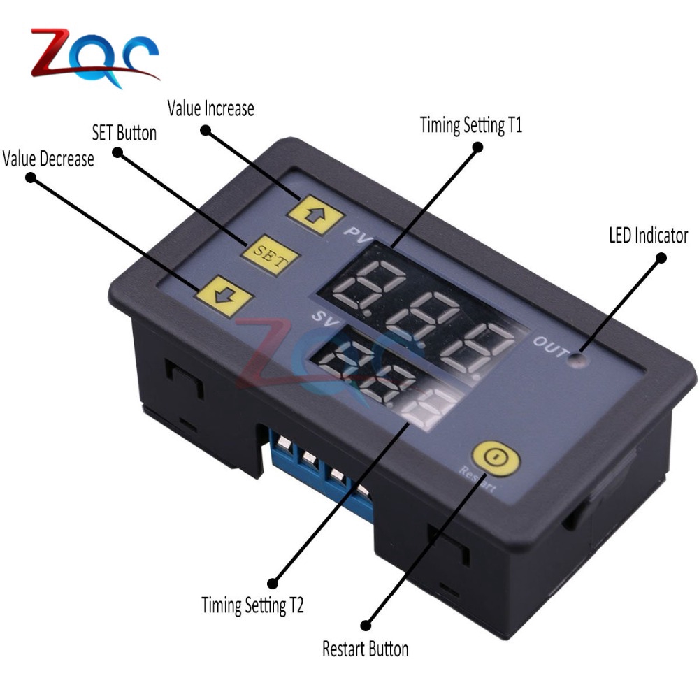 DC 12V AC 110V 220V cycle Time Timer Delay Relay LED Double Digital Display Timing Adjustable Power Supply 0-999