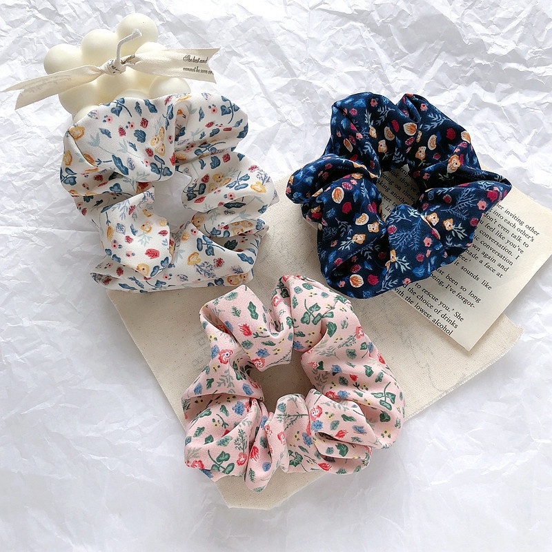 Cột Tóc Vải Scrunchies Hoạt Tiết Hoa Phong Cách Vintage Mới