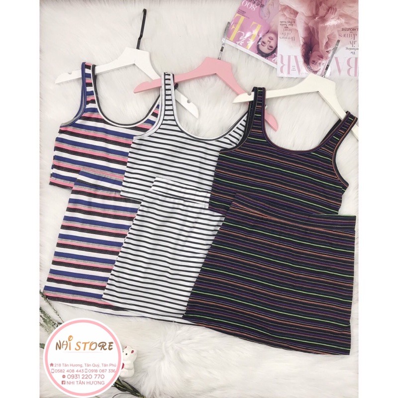 [FREESHIP 50K] BỘ SET THUN NHISTORE ÁO CROPTOP 2 VAI PHỐI CHÂN VÁY A NĂNG ĐỘNG THUN COTTON [FREESIZE] DƯỚI 45KG - 55KG