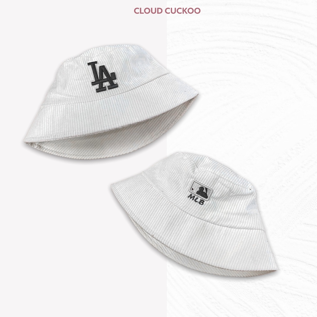 Mũ Xô Bucket Hat Nhung Gân Tăm Thêu Chữ LA - Mã Số: MBK0485