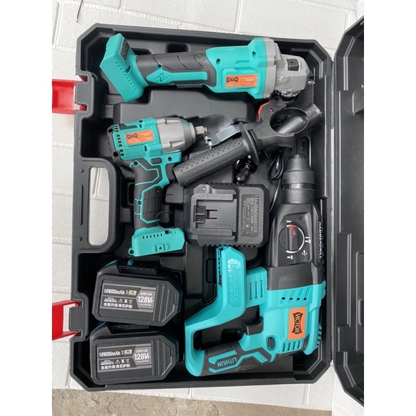 Combo máy khoan pin , khoan bê tông pin , thân máy mài pin và 2 pin 15cell không chổi than