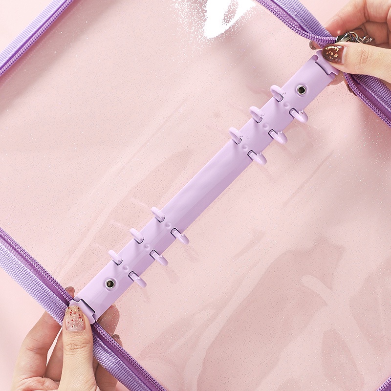 Sổ Tay Bìa Trong Suốt 6 Ngăn Khổ A5 A6 Có Khóa Kéo Tiện Dụng