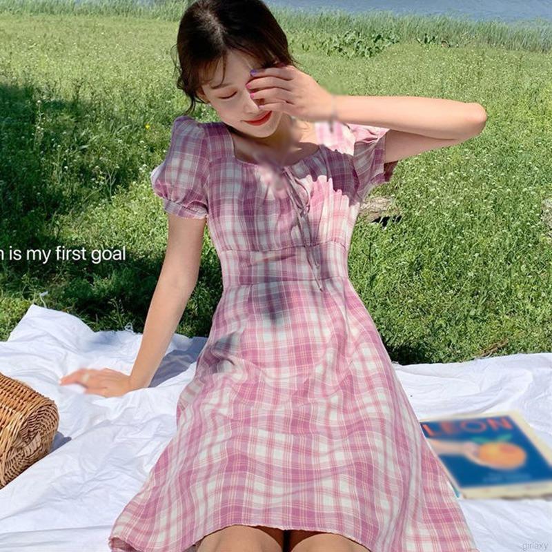 Đầm nữ tay ngắn kẻ sọc phong cách Hàn Quốc
