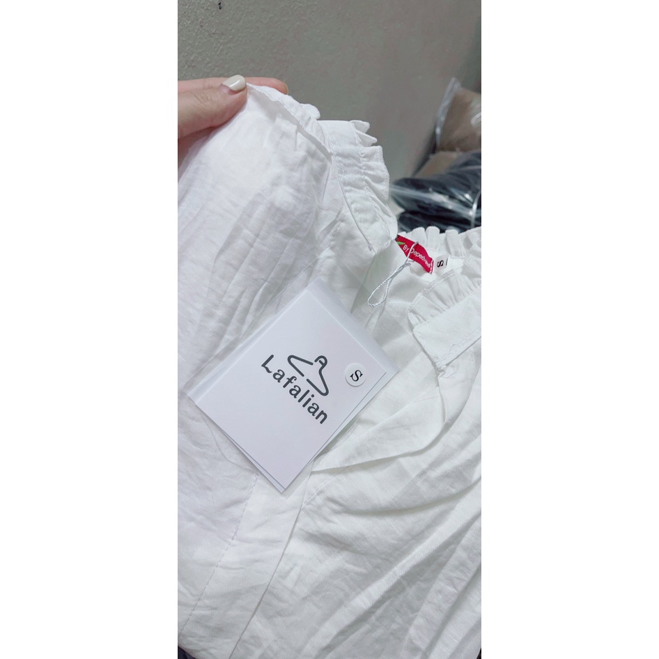 SM51 - ÁO SƠ MI TRẮNG BÈO VAI CHUN TAY CHO NỮ | BigBuy360 - bigbuy360.vn