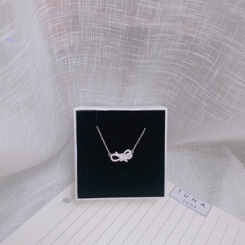 Dây chuyền Bạc hình nơ, Vòng cổ gắn đá Bạc nữ TUNA SILVER 𝐂𝐚𝐦 𝐤𝐞̂́𝐭 𝐜𝐡𝐮𝐚̂̉𝐧 𝐁𝐚̣𝐜