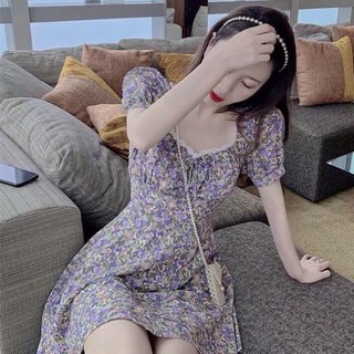 (Phanminhvuong)Váy hoa tím cổ vuông