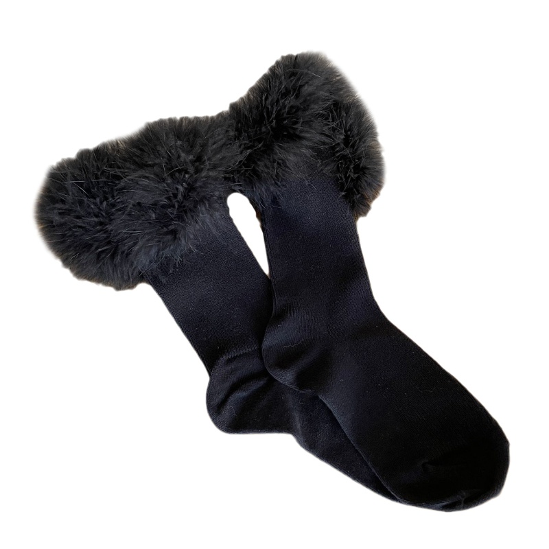 Yoi Tất Ống Lửng Vải Cotton Lông Vũ Phong Cách Harajuku Nhật Bản Ngọt Ngào Mùa Đông Cho Nữ