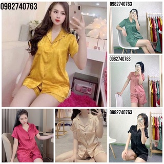 Bộ đồ ngủ pijamas lụa gấm áo cộc tay quần đùi cao cấp