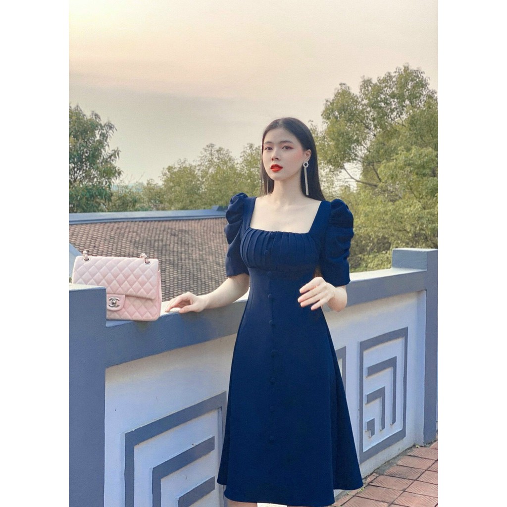 đầm xòe tay phồng xếp li ngực