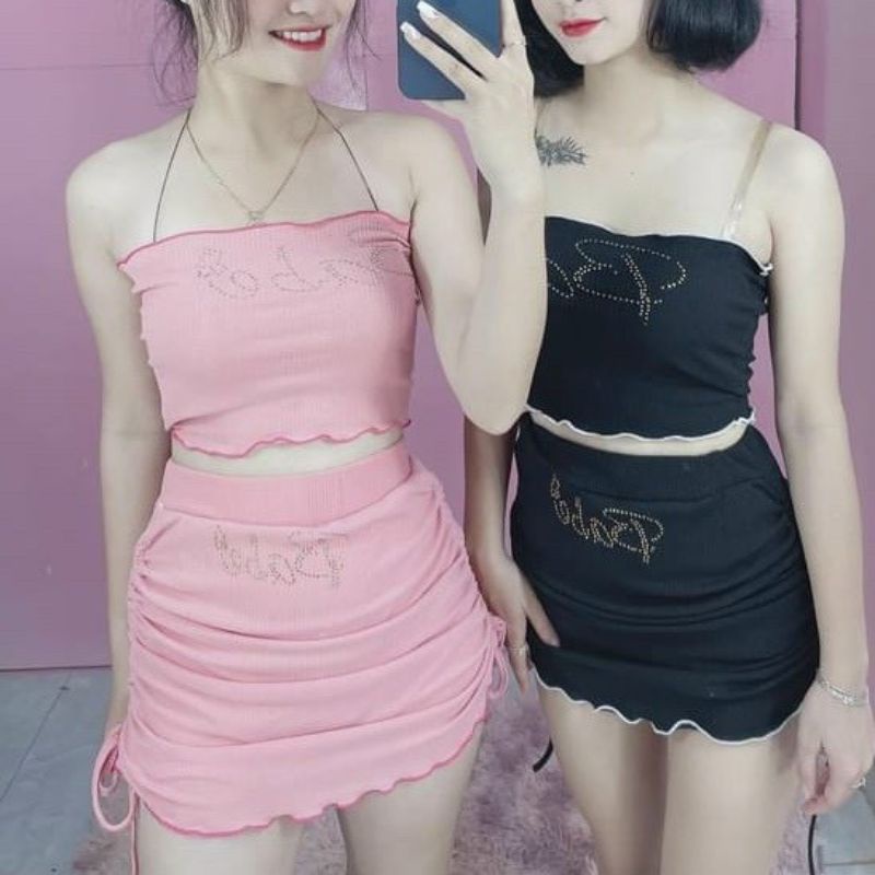 Set áo ống chân váy rút đính hạt