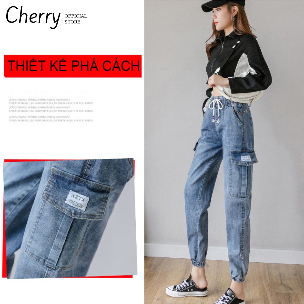 Quần jean nữ CHERRY, quần bò baggy túi hộp chất vải Denim dày đẹp cao cấp đủ màu xanh, đen, xám phong cách hàn quốc T060 | BigBuy360 - bigbuy360.vn