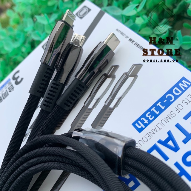 CÁP SẠC 3 ĐẦU ⚡️ FREESHIP ⚡️ CÁP SẠC 3 ĐẦU CHÍNH HÃNG WK - SẠC NHANH 3 ĐẦU Lingtning , Micro , Type-C