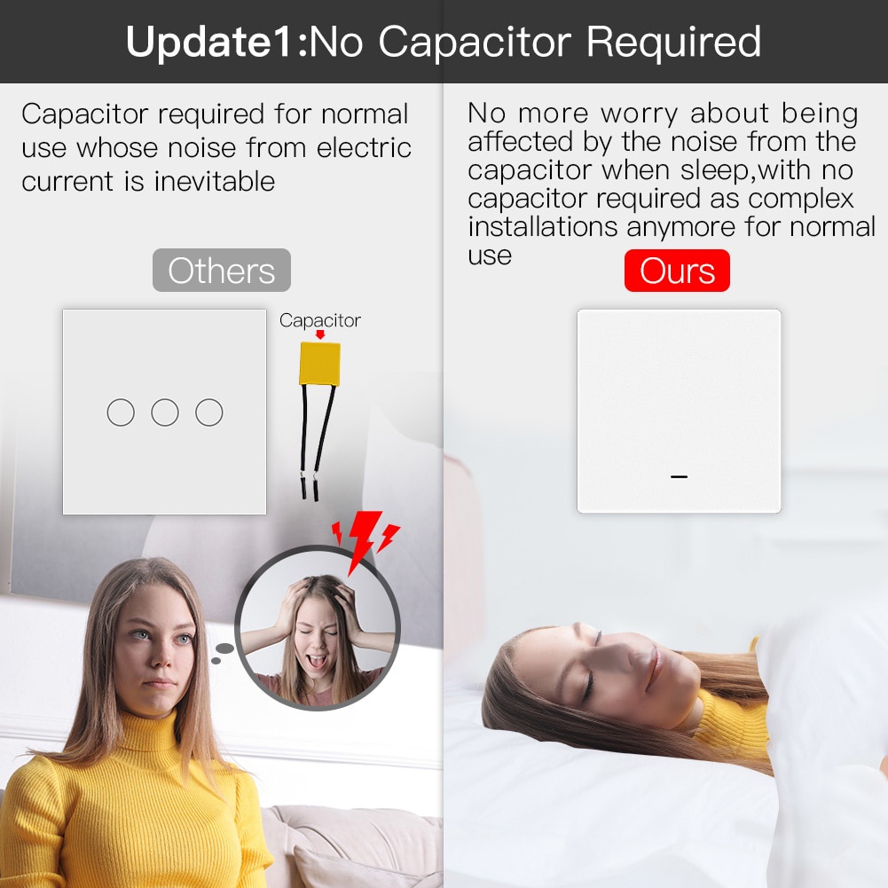 Công tắc Đèn Thông Minh Moes Tuya Wifi / ZigBee 1-2-3 Nút, Bật/Tắt Từ Xa Qua App Smart Life Hỗ Trợ Giọng Nói