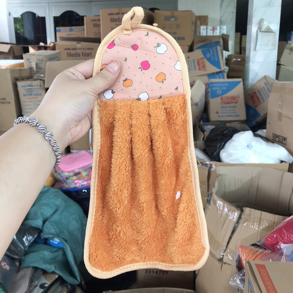 Khăn lau tay nhà bếp dễ thương có móc treo tường cotton thấm hút tốt