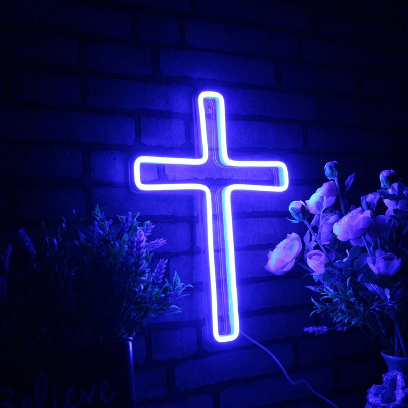Đèn Led Neon Treo Tường hình Thập Giá ánh sáng led neon được ưa chuộng Trang trí nhà cửa