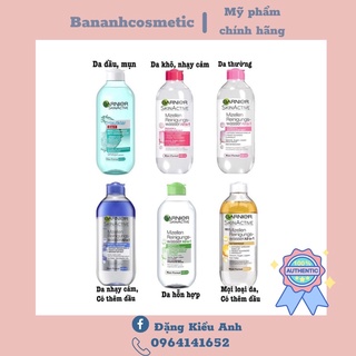 Nước Tẩy Trang GARNIER Micellar Water Skin Mizellen Reinigungs Wasser All in 1 Hồng -Vàng - Xanh 400ml