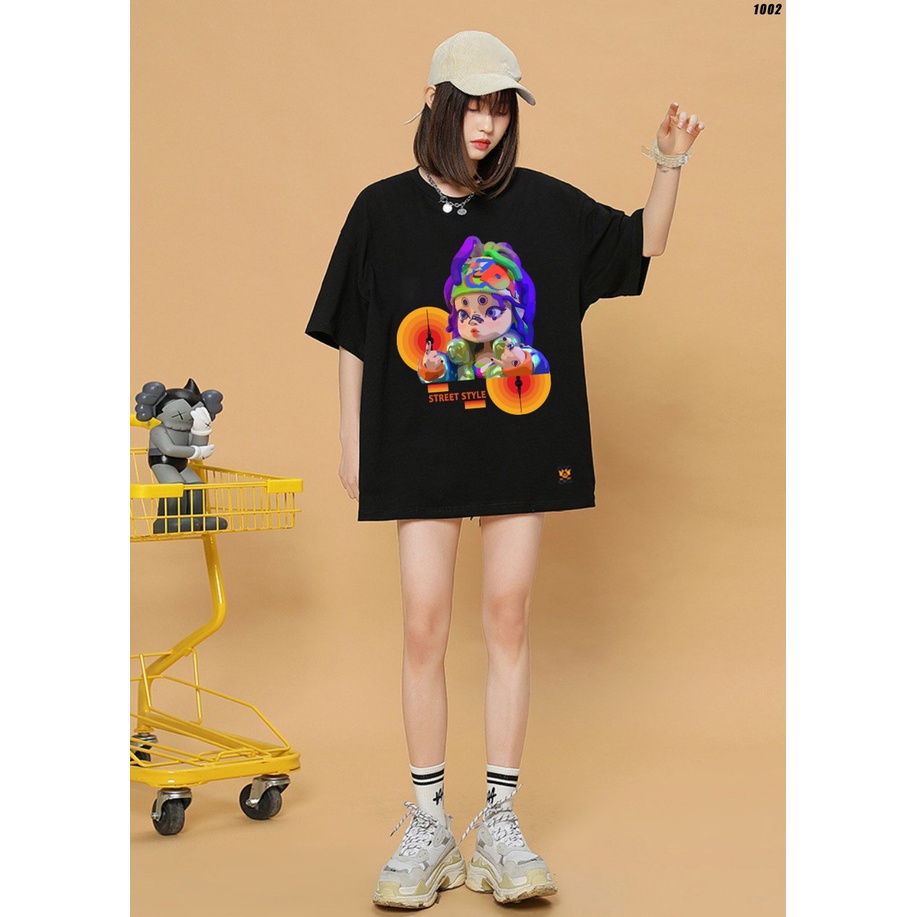 Áo phông tay lỡ nam nữ form rộng Em bé tóc tím 1002 HY KOREA