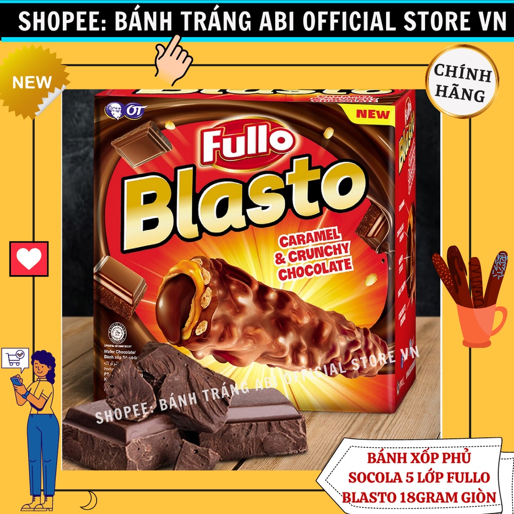 Hộp 15 cây-Bánh xốp ống socola 5 lớp giòn Fullo Blasto-Hàng nhập Indonesia-270g