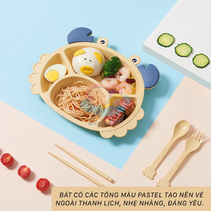 Bộ khay ăn dặm cho bé làm từ Lúa Mạch dễ thương, giúp bé kích thích hơn trong việc ăn uống (bộ chén ăn dặm cho bé)