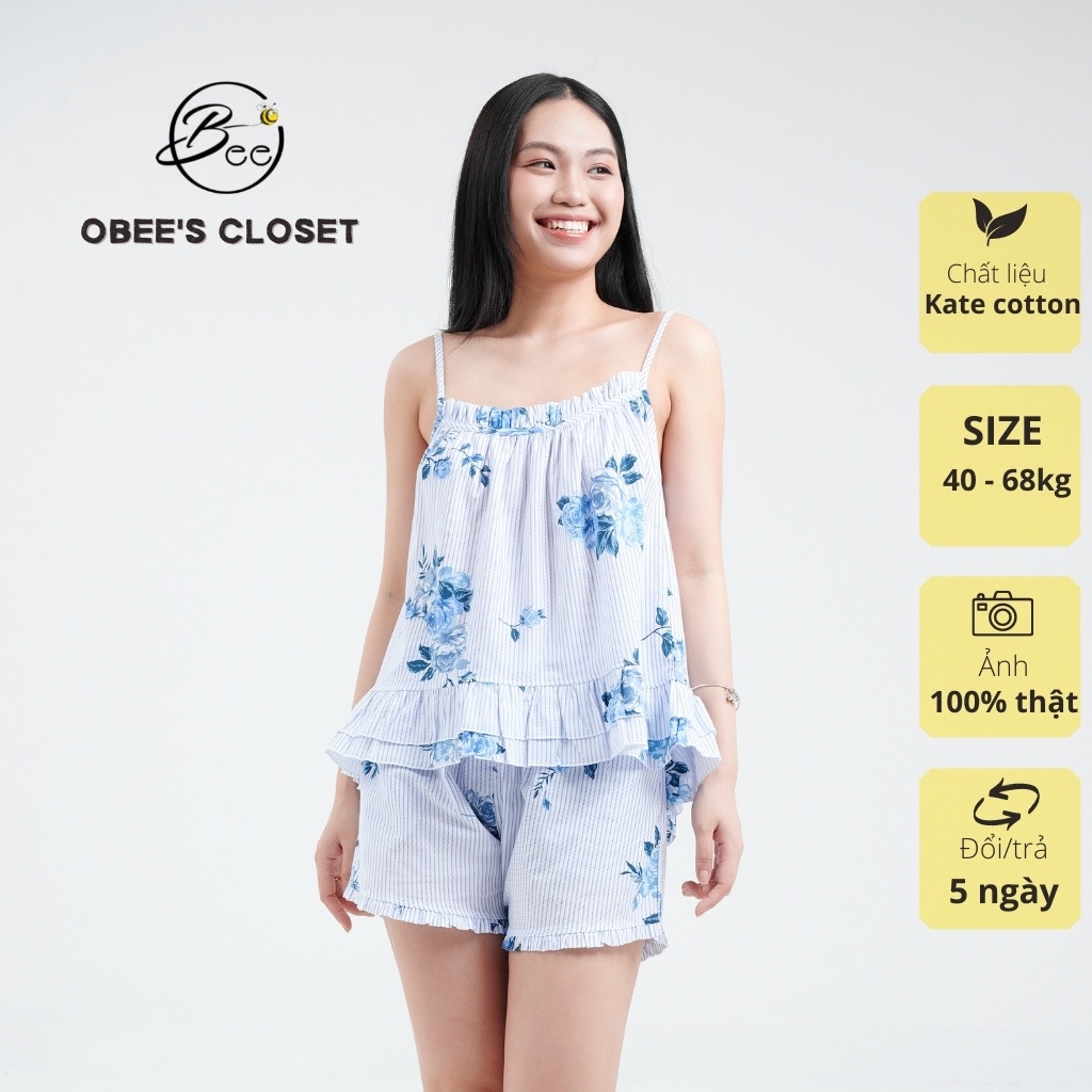 Đồ bộ đùi nữ Obee's Closet Bộ 2 dây kate mặc nhà mùa hè