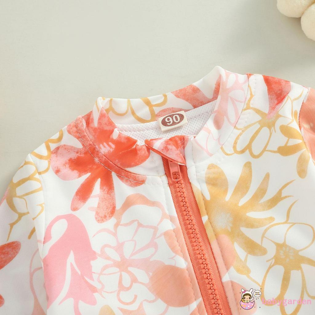 Bộ Đồ Bơi Một Mảnh Tay Dài Cổ Tròn In Hoa Có Khóa Kéo Thời Trang Dành Cho Bé Gái 1-5 Tuổi