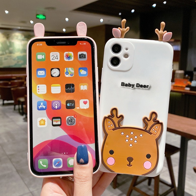 Compatible For Samsung Galaxy A05S A05 A24 M14 A04S A04e A13 A33 A53 A73 A03 M54 S8 S9 S10 Plus S20 S21 FE Note 8 9 20 Note 10 Plus Phim hoạt hình Gấu và Thỏ Tai nghe vui tai Bao đựng điện thoại