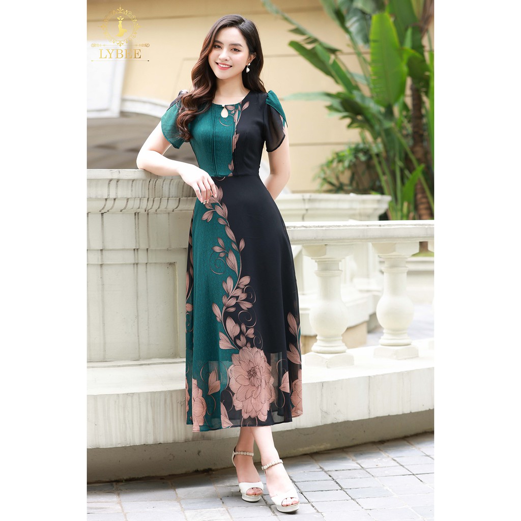 Váy đầm trung niên LYBEE chất voan hàn dáng xòe trung tuổi cho mẹ mã 609 | BigBuy360 - bigbuy360.vn