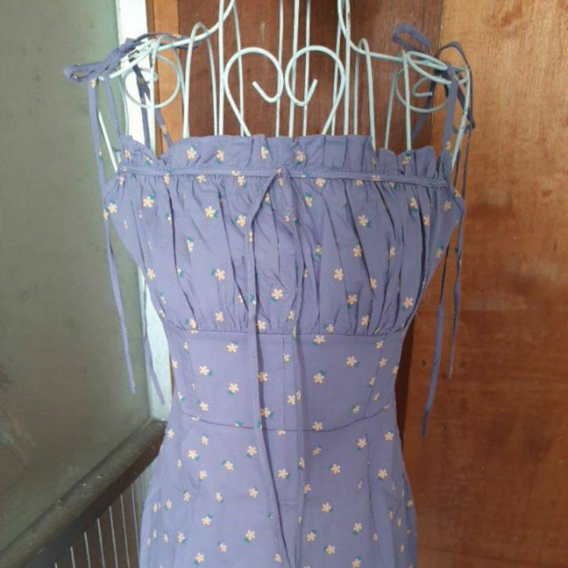 Đầm hoa nhí tím 2 dây cột nơ kèm ảnh thật | BigBuy360 - bigbuy360.vn