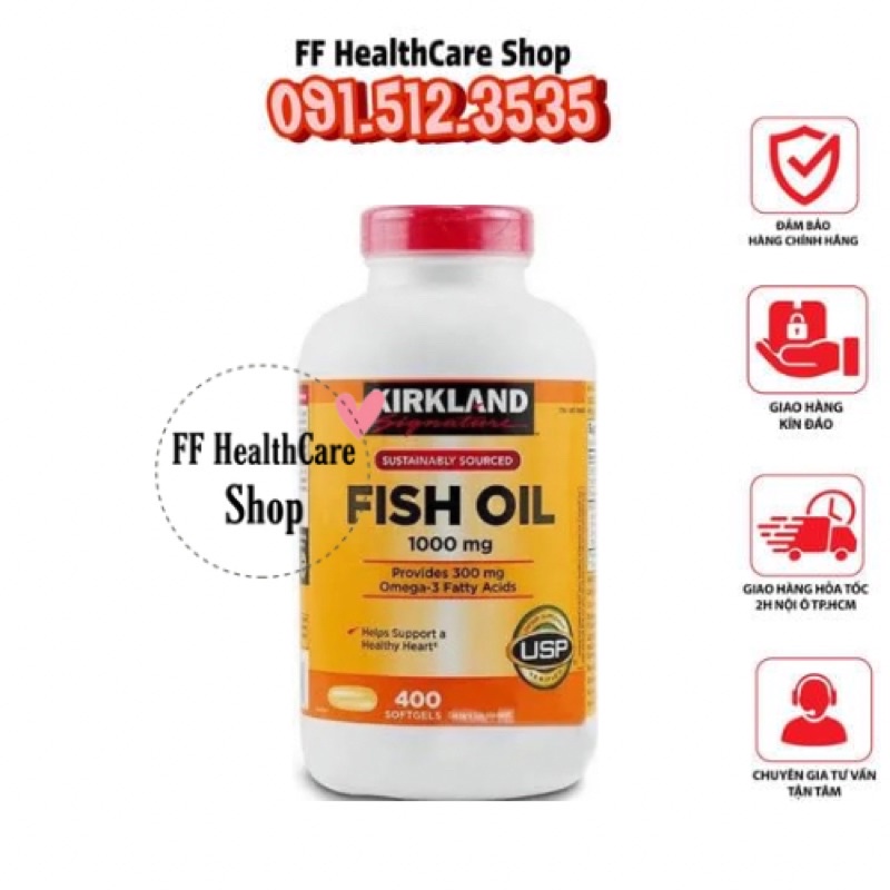 Viên Dầu Cá Omega 3 Fish Oil 1000mg Kirkland Mỹ 400 Viên