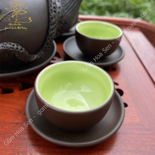 Đĩa kê chén bộ gốm tử sa  bát tràng màu đen