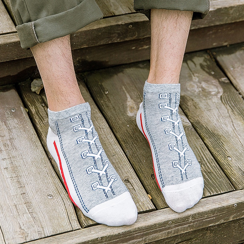 Vớ Cotton Canvas Thể Thao Cổ Thấp In Hình Mô Phỏng Vui Nhộn Phong Cách Nhật Bản Cho Nam