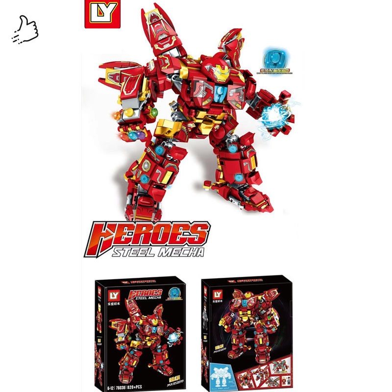 Đồ Chơi Lắp Ráp Kiểu LEGO Iron Man Găng Tay Vô Cực Model LY76038 Với 820+ Chi Tiết