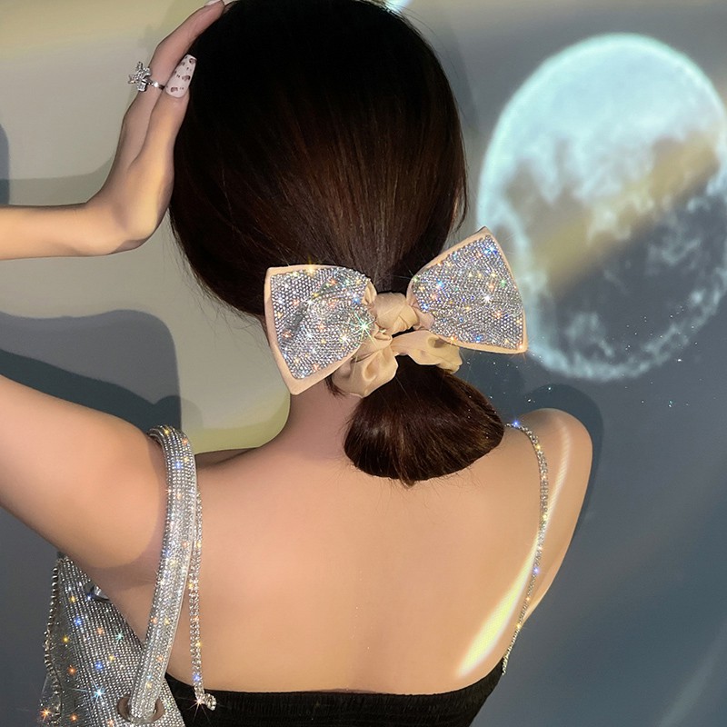 Buộc tóc nơ Hàn Quốc xinh Cột tóc vải đính đá cao cấp có khung giữ dáng đáng yêu thời trang cho nữ Miituu SC1