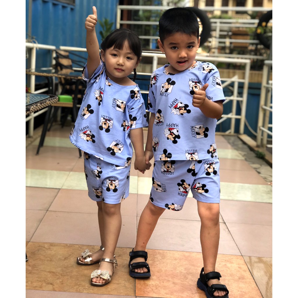 Bộ Cộc Tay Cotton Họa Tiết Động Vật Mickey Dễ Thương Cho Bé trai bé gái size 1-5 tuổi