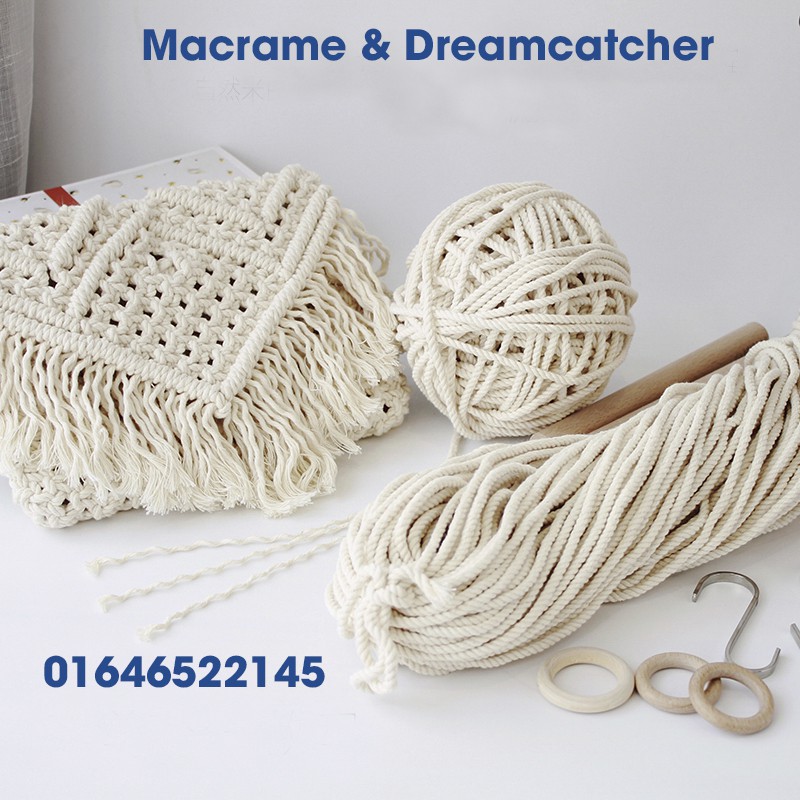 Combo dây macrame + 1 thanh gỗ 30cm + 1 thanh gỗ 60cm + 2 khoen tròn.